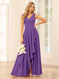 a woman in a long purple dress