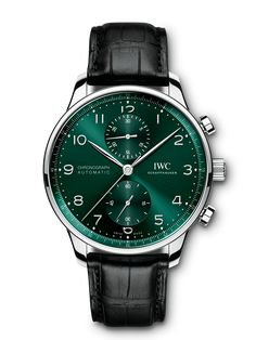 IW371615-Portugieser Chronograph Formal Chronograph Watch With Analog Display, Formal Green Chronograph Analog Watch, Formal Green Analog Chronograph Watch, Formal Green Chronograph Watch, Classic Green Chronometer Watch, Timeless Chronograph Round Watch, Classic Formal Chronograph Watch With Analog Display, Luxury Formal Watch With Tachymeter, Classic Chronograph Watch With Analog Display For Formal Occasions