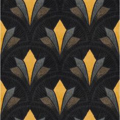 an art deco wallpaper pattern with black and yellow colors on the back ground,