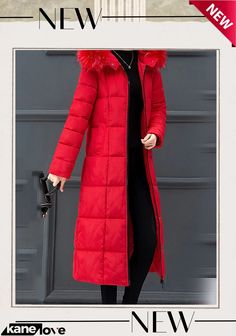 Women's Puffer Jacket Winter Jacket Winter Coat Hoodie Jacket Street Daily Valentine's Day Fall Winter Long Coat Regular Fit Warm Casual Jacket Long Sleeve Plain Full Zip Black Red Blue Long Sleeve Hooded Jacket For Winter, Winter Puffer Jacket With Fleece Lining And Long Sleeves, Winter Outerwear With Fleece Lining And Stand Collar, Winter Puffer Jacket With Detachable Hood, Warm Long Sleeve Winter Puffer Jacket, Red Outerwear With Stand Collar For Fall, Red Stand Collar Outerwear For Fall, Winter Long Sleeve Hooded Jacket For Cold Weather, Winter Hooded Jacket For Cold Weather