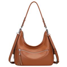 PRICES MAY VARY. Material ––This leather bag made of top grain first layer cowhide leather (genuine leather),There are clear leather grain and pebble on the surface; Brown color polyester lining; High quality silver metal hardware. Dimension –– Size Approx: 13.5"(L) x 4.7" (W)x 8"(H), This hobo bag can fit up to 12-inch iPad. Please confirm before purchasing it. Detachable handles height: 11 inches. Shoulder strap: 50" length removable crossbody shoulder strap. The weight is about 1.41 pounds/0. Hobo Bags For Women, Leather Hobo Bags, Soft Leather Purse, Soft Leather Handbags, Genuine Leather Purse, Hobo Bags, Large Handbags, Tote Bag Leather, Crossbody Tote