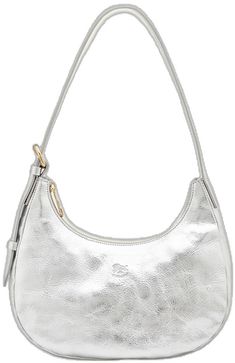 Elegant Everyday Metallic Shoulder Bag, Elegant Silver Textured Leather Shoulder Bag, Metallic Elegant Shoulder Bag For Everyday, Elegant Metallic Shoulder Bag For Everyday Use, Elegant Metallic Shoulder Bag With Palladium Hardware, Elegant Silver Shoulder Bag With Textured Leather, Chic Metallic Shoulder Bag With Palladium Hardware, Chic Metallic Leather Shoulder Bag, Elegant Silver Shoulder Bag With Adjustable Strap