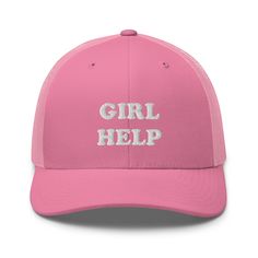 Embroidered trucker cap with six panels, mesh back, curved visor and adjustable closure in back. Pink Girly Aesthetic, Girly Aesthetic, Quality Hats, A Perfect Day, Y2k Grunge, Summer Girls, Trucker Cap, Dad Hats, Caps Hats