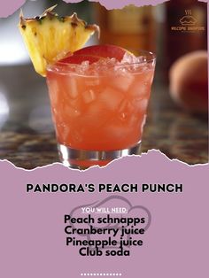 Peach schnapps 1.5 oz \nPineapple juice 1 oz \nCranberry juice 1 oz \nClub soda splash \nIce \nPeach slice for garnish \nFill a shaker with ice. Add peach schnapps, cranberry juice, and pineapple juice. Shake well and strain into a glass over ice. Top with club soda and garnish with a peach slice. #PeachCocktail #RefreshingSips #CocktailHour Peach Liqueur Cocktails, Peach Schnapps Drinks, Peach Punch, Peach Cocktail, Red Sangria