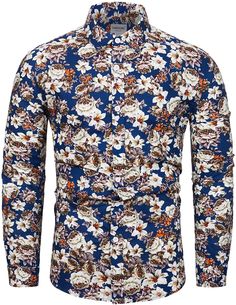 Men's Casual Floral Printed Long Sleeve Button Up Shirt Button closure Machine Wash Theme:mens floral dress shirt，flower pattern poplin shirt,fashion, premium, fitted, casual,turn down collar, button down closure,adjustable cuff, slim fit, long sleeve colorful dress shirts Material&Size:100%Cotton,lightweight, soft and breathable,skin-friendly,gives you the most comfortable wearing experience in spring, summer and autumn 2:The Size is Standard US Size. Cotton Slim Fit Top With Floral Print, Slim Fit Cotton Top With Floral Print, Slim Fit Floral Print Button-up Shirt, Slim Fit Collared Dress Shirt For Spring, Spring Cotton Dress Shirt With Buttons, Spring Cotton Dress Shirt, Slim Fit Long Sleeve Shirt With Floral Print, Floral Print Slim Fit Long Sleeve Shirt, Slim Fit Floral Print Long Sleeve Shirt