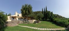 the house is surrounded by greenery and trees