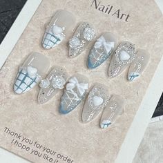 Designer products, the best healthiest materials, very good handwork, make your hands look especially outstanding.the best eco-friendly materials, healthy for nails. Cute Blue Acrylic Nails, Nail Inspo Light Blue, Ice Queen Nails, Nails Inspo Blue, Blue White Nails, White Blue Nails, Channel Nails, Cinderella Nails, Nail Party