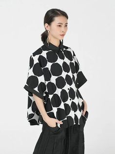 Casual Polka-Dot Batwing Shirt Blouse - rrdeye Summer Polka Dot Collared Blouse, Polka Dot Cotton Blouse With Relaxed Fit, Relaxed Fit Cotton Blouse With Polka Dot, Cotton Polka Dot Blouse With Relaxed Fit, Relaxed Fit Cotton Blouse In Polka Dot, Spring Short Sleeve Polka Dot Shirt, Batwing Shirt, Stand Collar Shirt, Stand Collar Jackets