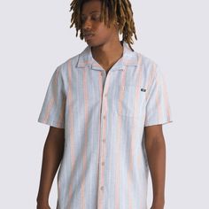 The Carnell Buttondown Shirt is a short sleeve linen woven shirt featuring full buttondown front, tonal vertical stripes, and front left chest pocket with clip label. 86% Cotton fabric, 14% Linen fabricLinen short sleeve wovenTonal vertical stripesClassic fitModel wearing size Medium | Vans Carnell Buttondown Shirt Men's 2XL Vans Store, Vans Logo, Button Down Shirt Mens, Linen Short, Vertical Stripes, Shirt Sale, Chest Pocket, Linen Fabric, Fitness Models