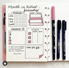 Month In Review Bullet Journal, Bujo Monthly Review, Monthly Journal Layout, Monthly Review Bullet Journal, Bullet Journal Monthly Review, Monthly Journal Ideas, Bullet Journal Easy, Bullet Journal Work