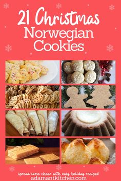 twelve christmas norwegian cookies with the words, 21 christmas norwegian cookies on top and below