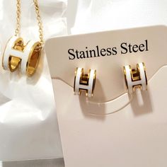 Stainless Steel / 18k Gold Plated New Nickel-free Yellow Gold Stainless Steel Earrings, White Necklace, Womens Jewelry Necklace, Earring Set, 18k Gold, Gold Plate, Plating, Jewelry Necklaces, Women Jewelry