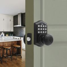 The Honeywell electronic Entry Knob provides security and keyless convenience for your home, rental, or office. This lock can accommodate up to 50 unique codes and is easy to use and install. The lock will compliment any home decor style. Honeywell Matte Black Electronic Knob with Keypad | 8732501 Keyless Locks, Door Handles And Locks, Crystal Door Knobs, Pink Door, Hobbit House, Entry Door, Keyless Entry, Door Knob, Entry Doors