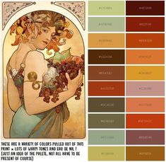 the color scheme for an art nouveauist painting shows a woman with grapes in her hands