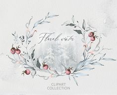 a watercolor painting of flowers and leaves with the words, find where clipart collection