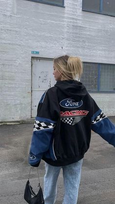 Racecar Jacket Outfit, Race Jacket Outfit, Race Car Jacket Outfit, Racer Jacket Outfit Women, Racer Jacket Outfit, Racing Jacket Outfit, Vintage Jacket Outfit, Fall Jackets Outfit, Vintage Racing Jacket