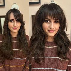 Shaggy Layered Cut with Wispy Waterfall Bangs Cascade Haircut, Waterfall Bangs, Texturized Layers, Wavy Layered Hair