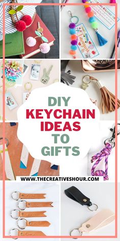 the words diy keychain ideas to gifts are shown