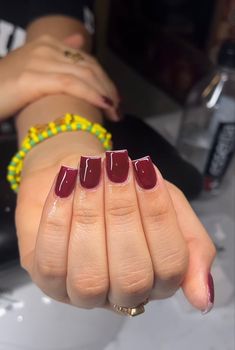 Maroon Gel Nails Short, Grown Women Nails, Maroon Nails Acrylic Burgundy, Dark Wine Nails Short, Nails On Darker Skin Tone, Fall Short Acrylic Nails Square, Burgundy Cheetah Print Nails, Burgundy Short Square Nails, Burgundy Acrylic Nails Short