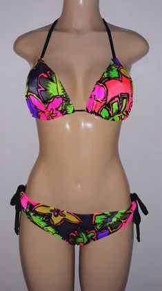 Triangle bikini top and  tie hip side bikini bottom Tropical Tie-side Bottom Swimwear For Parties, Tropical Party Swimwear With Tie-side Bottom, Triangle Top Bikinis, Custom Bathing Suits, Custom Swimsuits, Womens Tankini, Cut Out Swimsuits, Monokini Swimsuits, A B C D