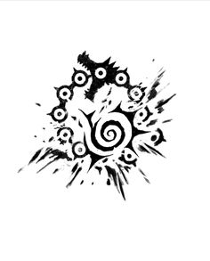 an artistic black and white design with swirls in the center on a white background