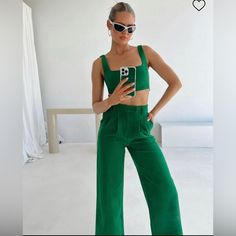 Reposhing This Item I Purchased From @Laura94gomez. Loved It, But Ready To Rotate For Something New. Questions? Leave A Comment Below! St Patricks Outfit, Tailored Pants Women, Green Two Piece, St Patrick's Day Outfit, Clubbing Outfits, Day Outfits, Leg Belt, Green Outfit, Loungewear Sets