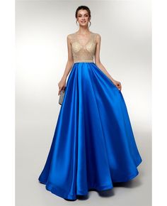 Buy Beautiful Sleeveless Royal Blue Formal Gown With Sweep Train at affordable price online. Free shipping and pro custom service since 2009. A Line Evening Dress, Long Blue Dress, Prom Dresses Sleeveless, Satin Prom Dress, Evening Dresses Long, Evening Dresses Prom, Prom Gown, Formal Gowns, Prom Dresses Long