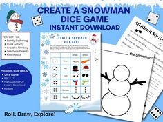 a snowman dice game with instructions to make it easier for children to learn how to play