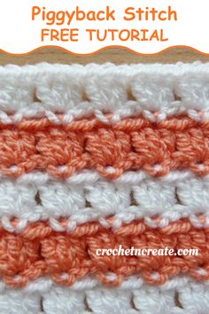 an orange and white crocheted dishcloth with the words piggyback stitch on it