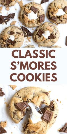 chocolate chip cookies with marshmallows and s'mores in the middle