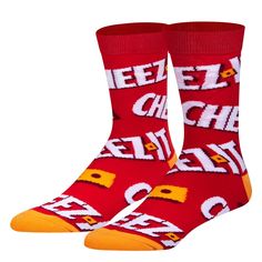 Funny Cheez It Crackers Novelty Crew Socks for Men & Women, Fun Graphic Print. Established to dismantle the status quo and to represent all aspects of being yourself. Whether it is the design of our socks, the messages we advocate or the people we represent, we are always supporting the right to express yourself and Stand Out, Be Odd. Knit from a thick, comfortable cotton and elastic/ spandex blend for a breathable, yet stretchy fit. Say goodbye to tired toes and hello to happy feet. These novel Cheez It Crackers, Weird Socks, Food Socks, Being Yourself, Baskin Robbins, Comfortable Clothes, Cheez It, Crazy Socks, Status Quo