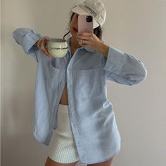 New With Tags Sky Blue Color Bloggers Fav Zara Ruffle Top, Zara Poplin Shirt, Sky Blue Shirt, Overshirt Women, Chain Shirt, Blue Shirt Women, Tied Shirt, Sky Blue Color, Printed Sleeveless Blouse