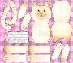 paper cut out of a cat on a pink and white checkered tablecloth background