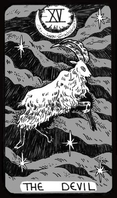 the devil tarot card with an image of a goat on it's back