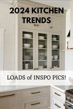 a kitchen with white cabinets and glass doors that says, 2012 kitchen trends loads of inspo pics