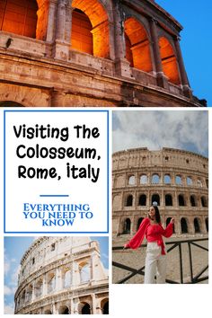 collage of photos with the words visiting the colloseum, rome, italy