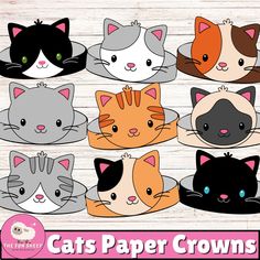 cats paper crowns with different colors and sizes