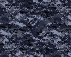 an abstract digital camo pattern in blue and grey colors with black spots on the side