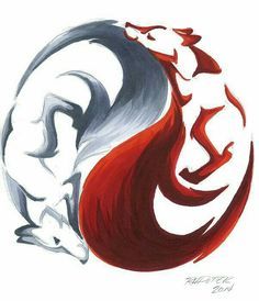 a drawing of two animals in the shape of yin yang