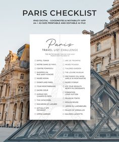 the paris checklist is displayed in front of an ornate building