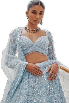 Blue Sequined Party Wear Sets, Designer Blue Sequined Sets, Elegant Blue Fitted Sharara, Elegant Blue Choli With Sequins, Elegant Blue Sequined Sets, Elegant Blue Sets With Sequins, Glamorous Embroidered Wedding Sets, Elegant Blue Lehenga With Sequins, Blue Sharara With Sequins For Reception