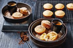 some muffins and coffee on a table