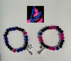 Friendship Bracelets Inspired by TV Girl Album Cover ⭐️ Aesthetic, pink and blue beaded bracelets. Handmade. Pink And Blue Bracelets, Tv Girl Bracelet Ideas, Tv Girl Bracelet, Tv Girl Album Cover, Aesthetic Bracelet Ideas, Album Cover Aesthetic, Friendship Bracelet Ideas, Beaded Bracelets Handmade, Friendship Bracelets Ideas