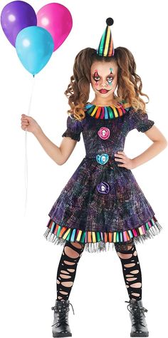 Creepy Clown Girl Costume, Creepy Clown Costume, Rainbow Halloween Costume, Elsa Halloween Costume, Rainbow Costumes, Clown Dress