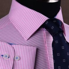 Mens Semi Formal, Male Styles, Men's Semi Formal, Shirt And Tie Combinations, Luxury Shirts, Pink Houndstooth, Business Dress Shirts, Man Suits, Pink Shirts