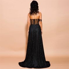 Black Charming High Split Strapless Sleeveless Lace Zipper Back Sequined Dress
Size Chart Elegant Backless Dress, Forever After All, Wedding Dress Casual, Women Party Dresses, Special Occasion Gowns, Backless Long Dress, Dark Green Aesthetic, Sequin Outfit, Sequined Dress