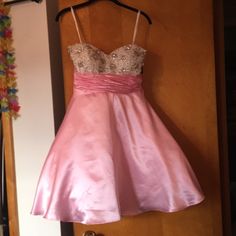 Pretty Pink Beaded Party Dress Embellished Satin Mini Dress For Prom, Homecoming Satin Embellished Dress, Embellished Satin Homecoming Dress, Embellished Satin Dresses For Homecoming, Pink Evening Dresses With Beaded Straps, Pink Embellished Satin Dress, Pink Party Dress With Beaded Straps, Beaded Party Dress, Personal Things