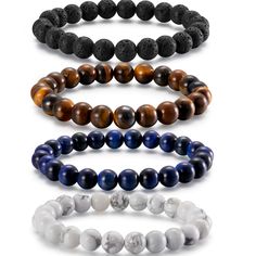 PRICES MAY VARY. 🍧Classic Beaded Bracelets 🍧A hidden treasure!You will receive 3pc or 4pc mens beaded bracelets,8mm wide beaded tiger eye,blue tiger eye and lava rock stone combination is visually appealing,add a unique texture and stylish vibe to the bracelet.Natural beaded bracelets also can help with mental stress,emotional distress,and help with meditating and healing yourself. 🍧Adjustable Tiger Eye Bracelet🍧Mens bracelet is connected by a not loosen easily strong stretchy cord,the size Beaded Tiger, Rock Bracelets, Beaded Bracelets For Men, Crystal Beaded Bracelets, Lava Rock Bracelet, Men Bracelets, Gifts For Teen Boys, Blue Tiger, Hidden Treasure