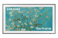 the frame has an image of a tree with white flowers on it and blue background