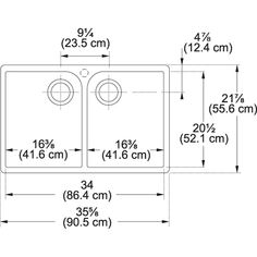 the measurements for a double bowl kitchen sink, with an additional height to each side